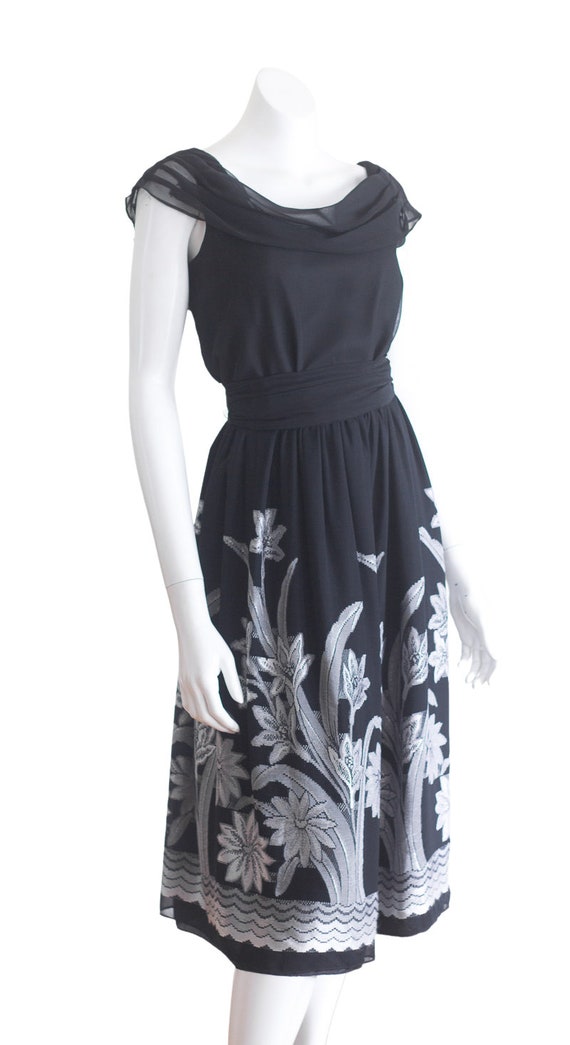 Vintage 1960s Black and Silver Chiffon Dress - image 3