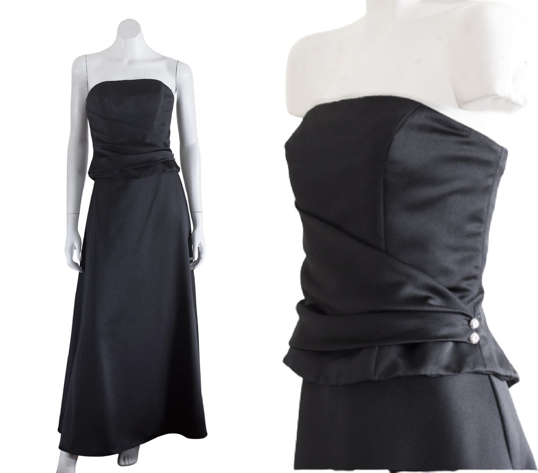 Strapless Satin Gown in Black and White main image 1