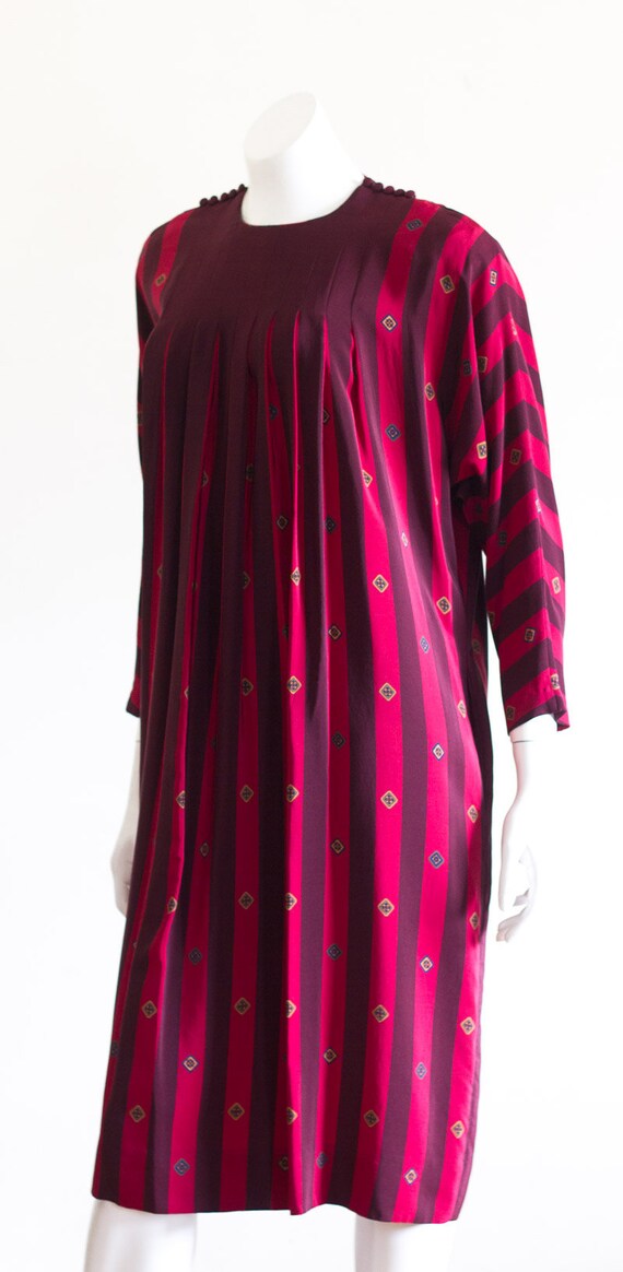 1980s Striped Silk Dress with Pleated Front - image 7