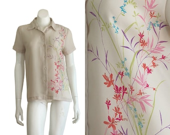 1990s Tan Blouse with Flower design