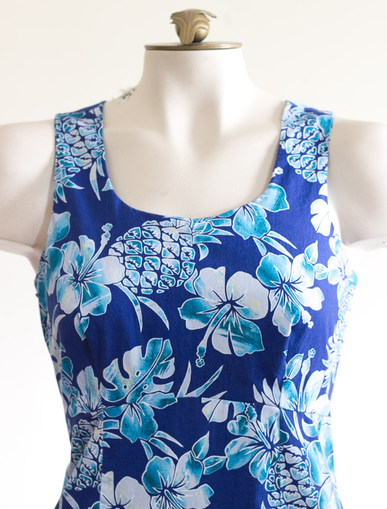 Blue Hawaiian sheath dress with pineapple print | Etsy