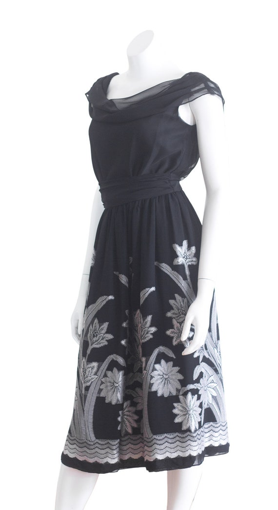 Vintage 1960s Black and Silver Chiffon Dress - image 6