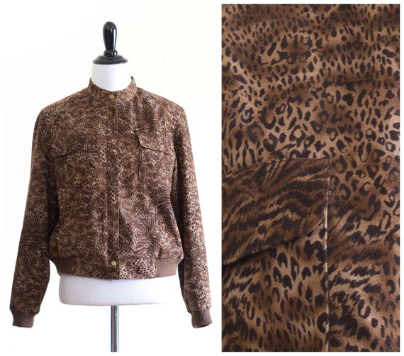 Vintage Brown Animal Print Jacket | Band Collar |… - image 1