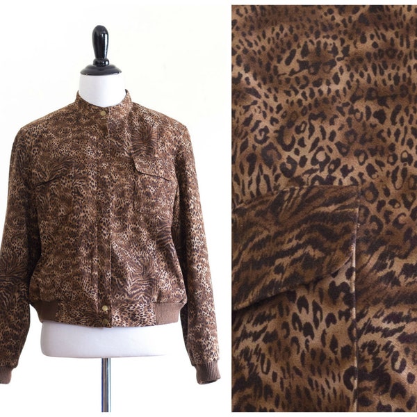 Vintage Brown Animal Print Jacket | Band Collar | Shoulder Pads