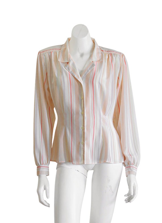 1990s peach and pink striped blouse - image 9