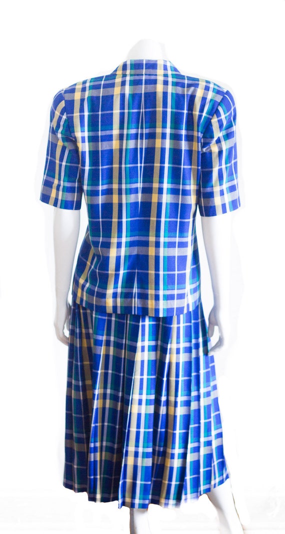 1980s blue and yellow plaid skirt suit by Pendlet… - image 3
