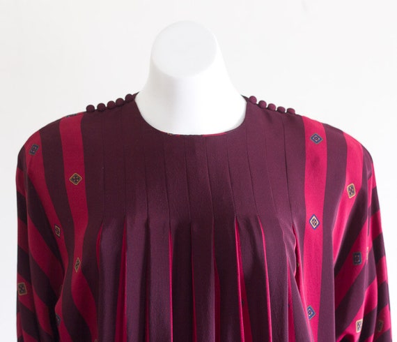 1980s Striped Silk Dress with Pleated Front - image 2