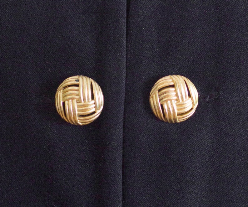 90s black skirt suit with gold knotted buttons