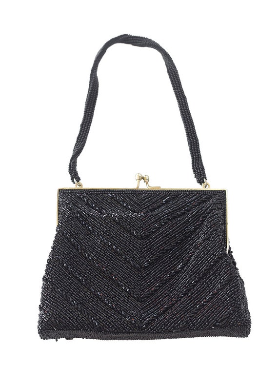 1950s Black Beaded Purse with Coin Purse - image 5