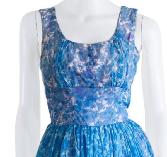 Shirred Comfy Dress - Sixties Dilemma Blue