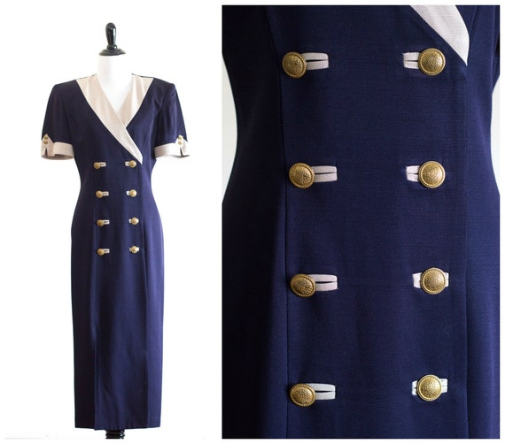 navy blue and tan dress