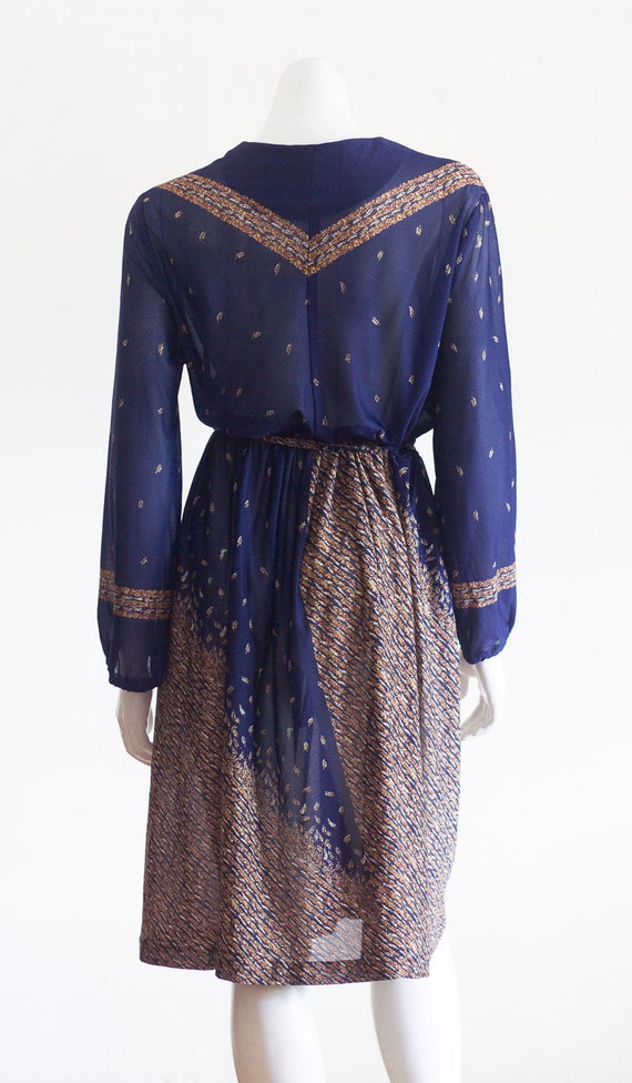 Vintage 1970s Dark Blue Belted Dress - image 2