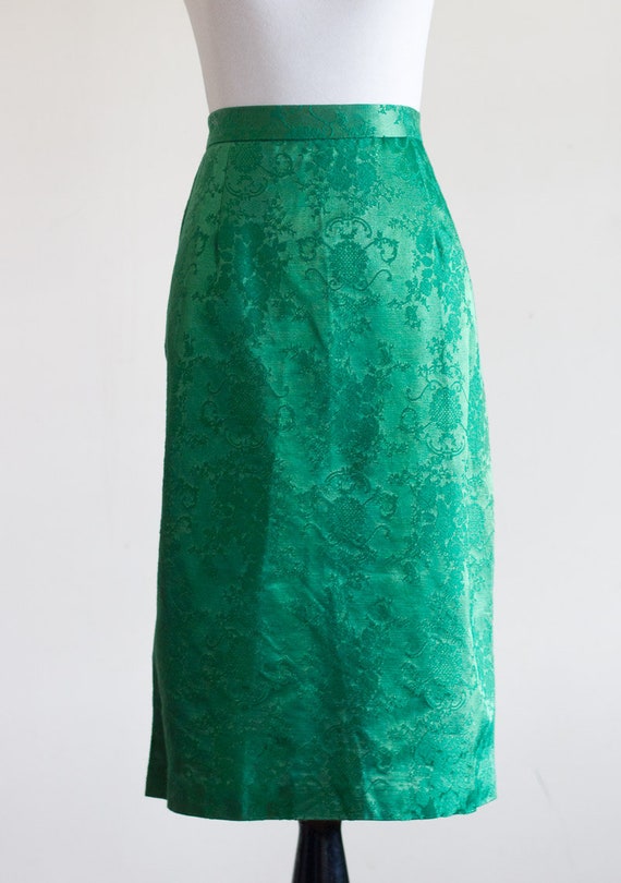 Vintage Green Brocade Sheath Skirt - image 7