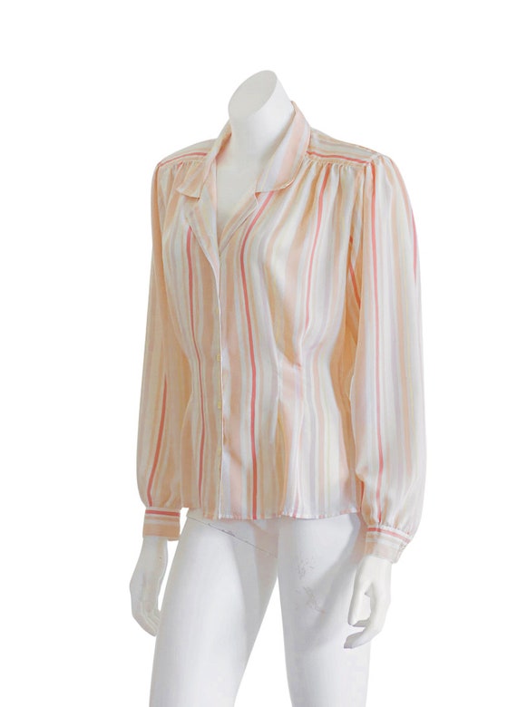 1990s peach and pink striped blouse - image 4