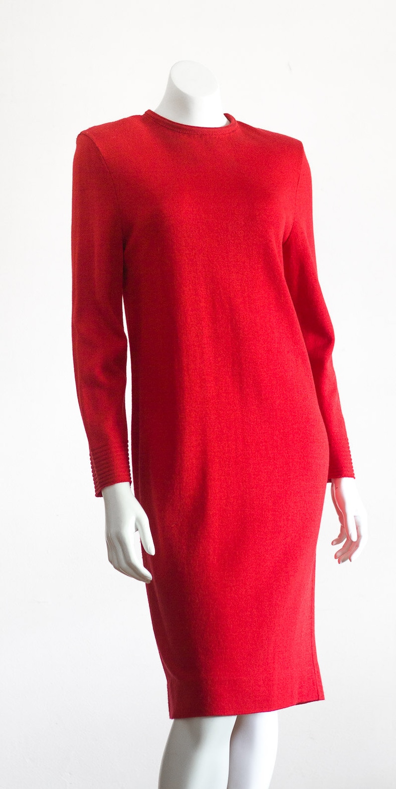 1980s coralred sweater dress