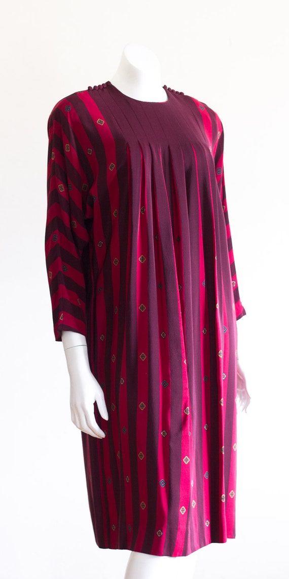 1980s Striped Silk Dress with Pleated Front - image 3