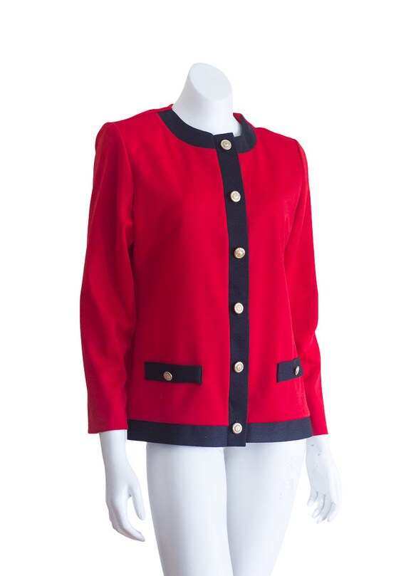1990s red and black blazer with gold buttons - image 5