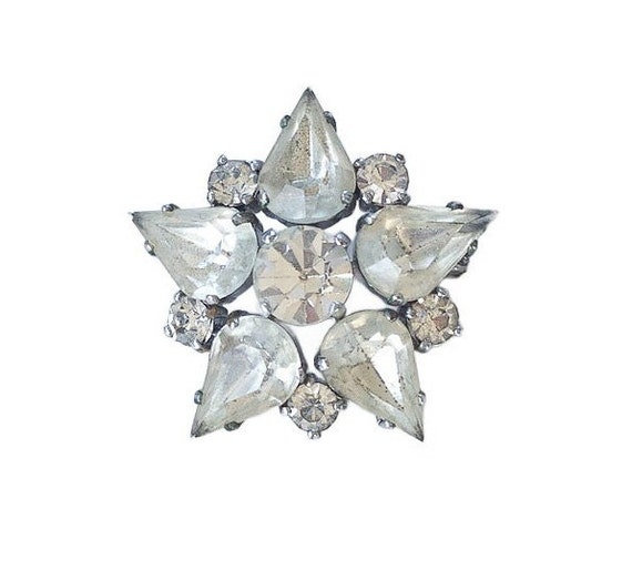 Vintage Rhinestone Flower Brooch - image 1