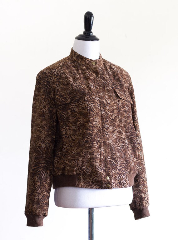 Vintage Brown Animal Print Jacket | Band Collar |… - image 2