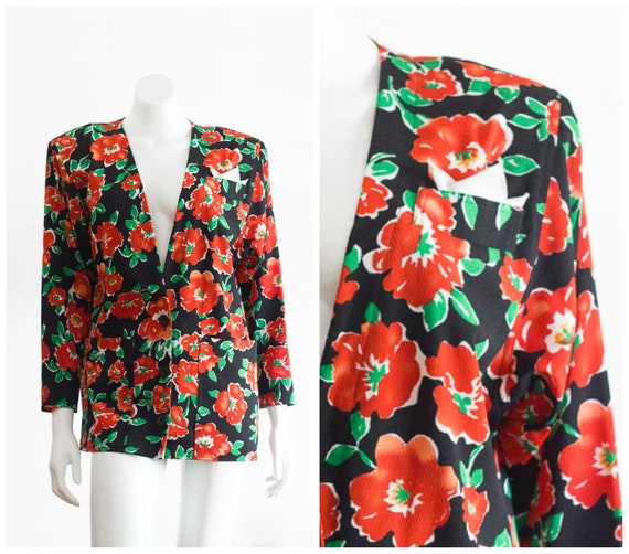 1980s oversize crepe blazer /blouse with orange fl