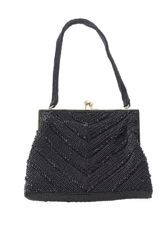 1950s Black Beaded Purse with Coin Purse - image 3