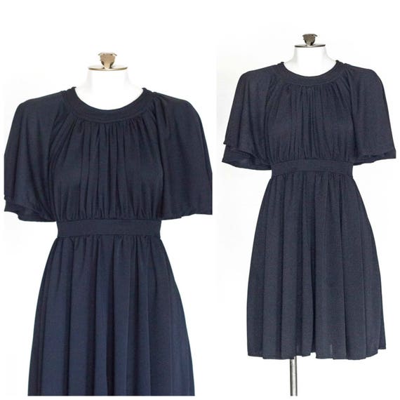 1970s black flutter sleeve dress
