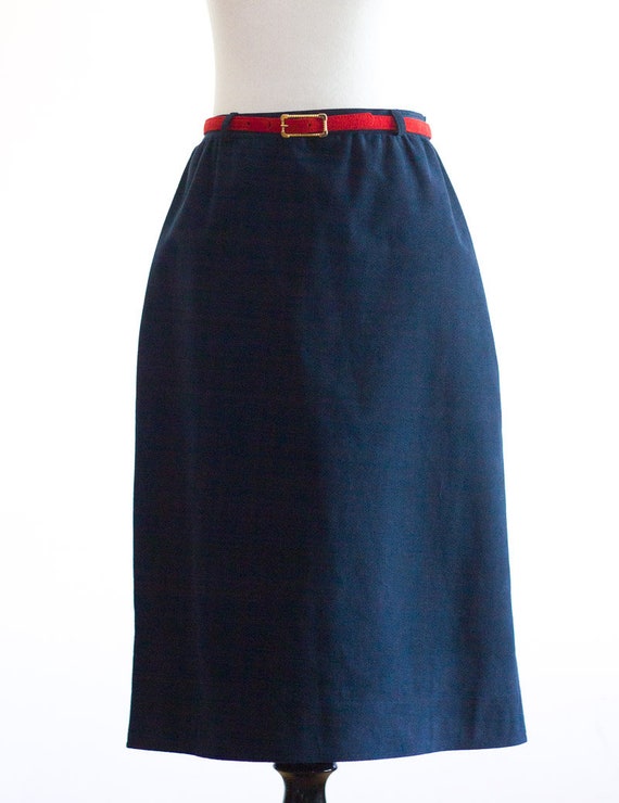 Vintage 1970s Dark Blue Suede A-Line Skirt with S… - image 6