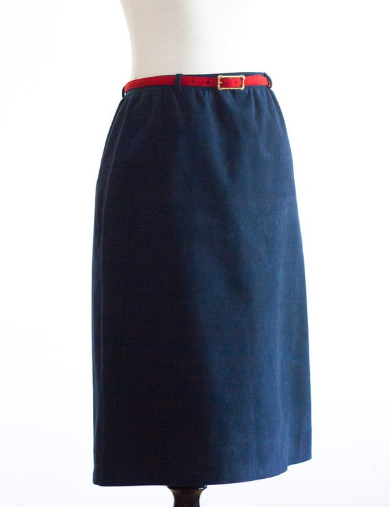 Vintage 1970s Dark Blue Suede A-Line Skirt with S… - image 2