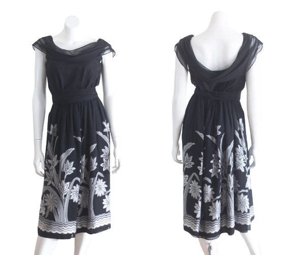 Vintage 1960s Black and Silver Chiffon Dress - image 1