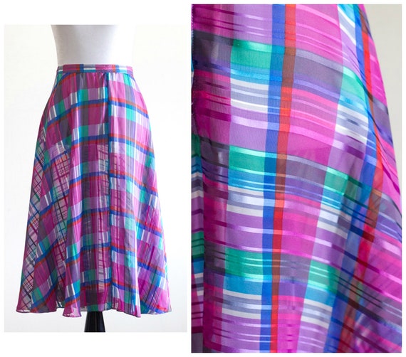 Pink and blue plaid skirt