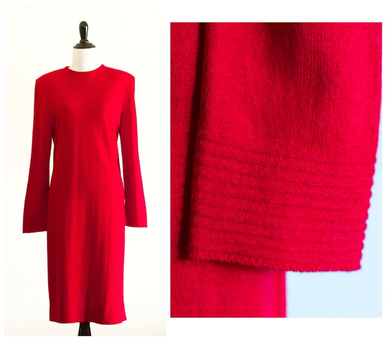 1980s coralred sweater dress
