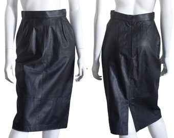 Black leather sheath skirt