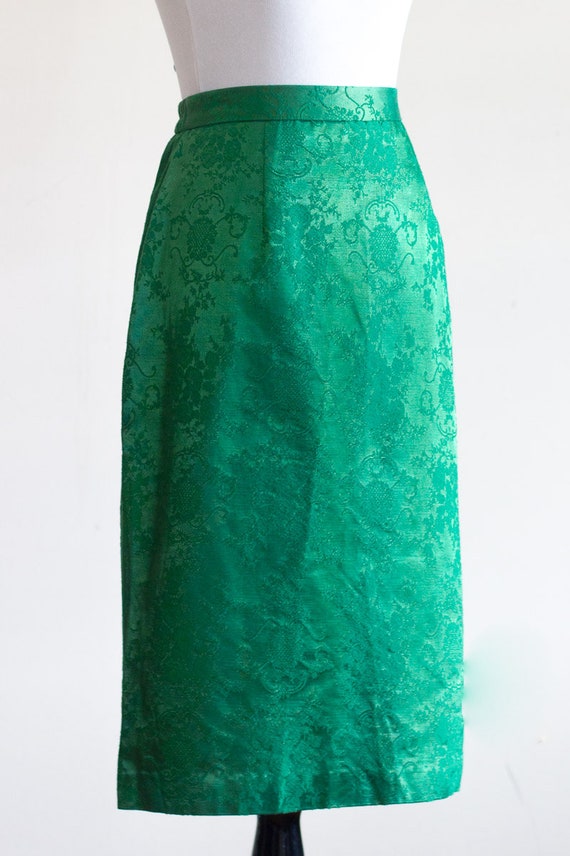 Vintage Green Brocade Sheath Skirt - image 2