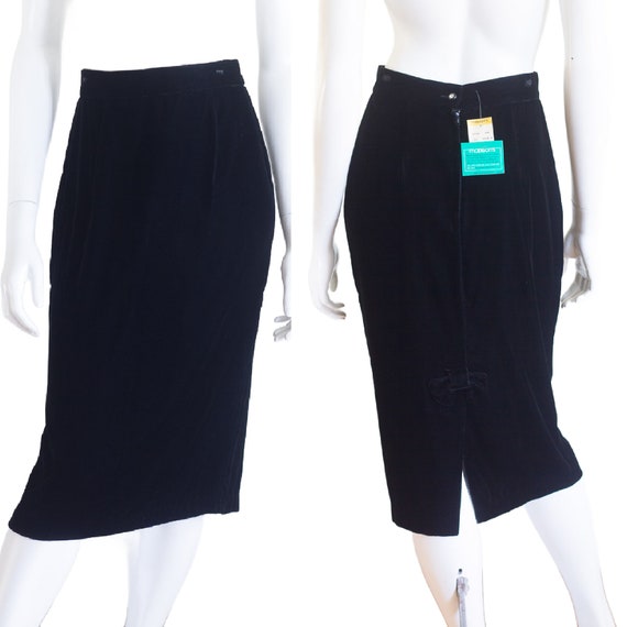 Vintage Black Velvet Skirt with Bow and Rhineston… - image 1