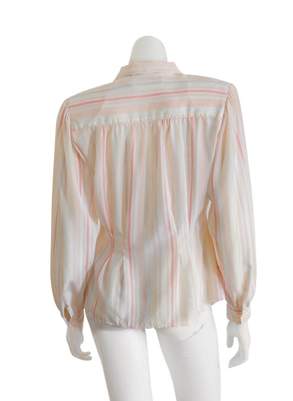 1990s peach and pink striped blouse - image 3