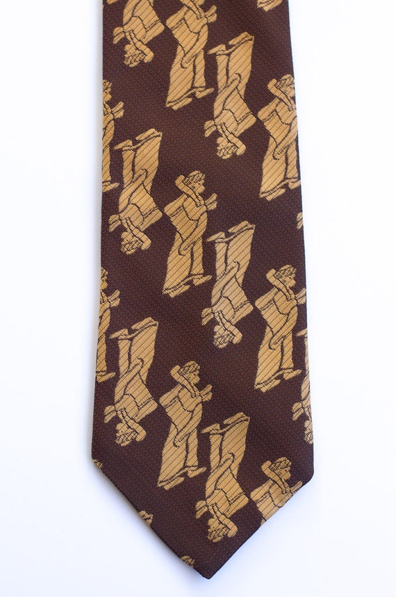 Vintage 1970s Brown Necktie with Monk Motif - image 2