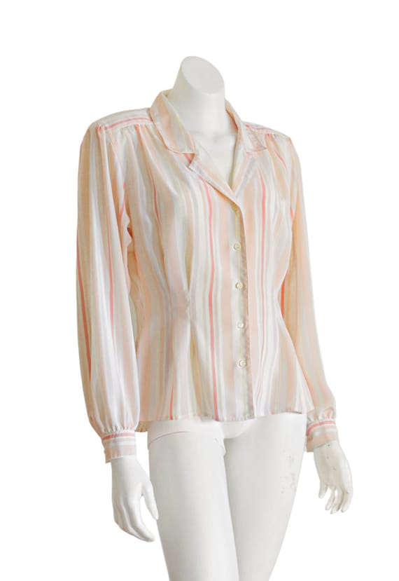 1990s peach and pink striped blouse - image 2