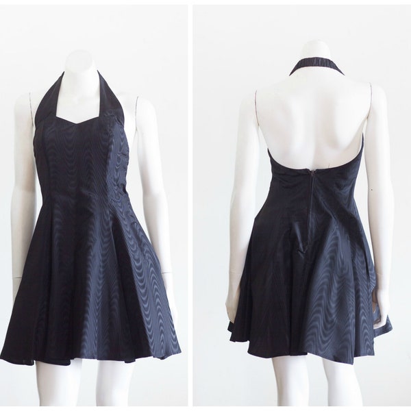 Vintage 1990s Black Halter Top Party Dress | Fit and Flare