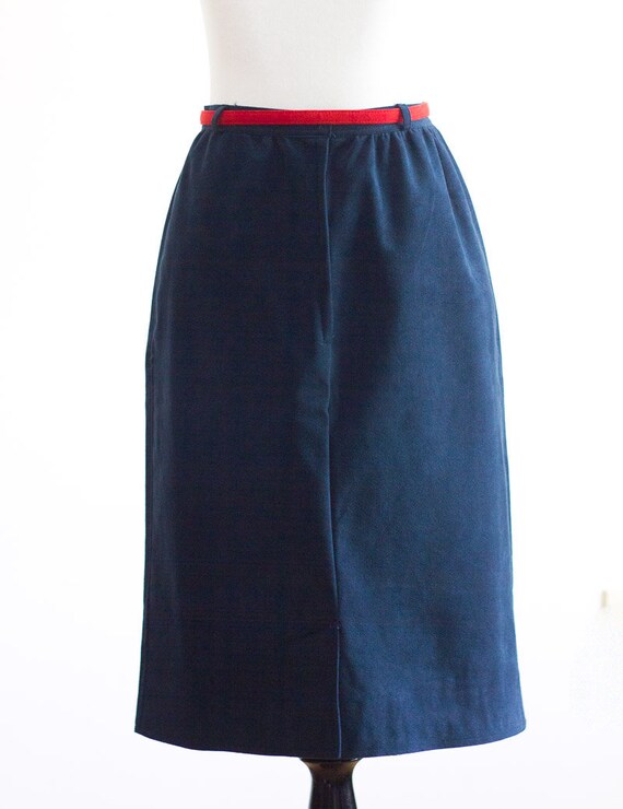 Vintage 1970s Dark Blue Suede A-Line Skirt with S… - image 3