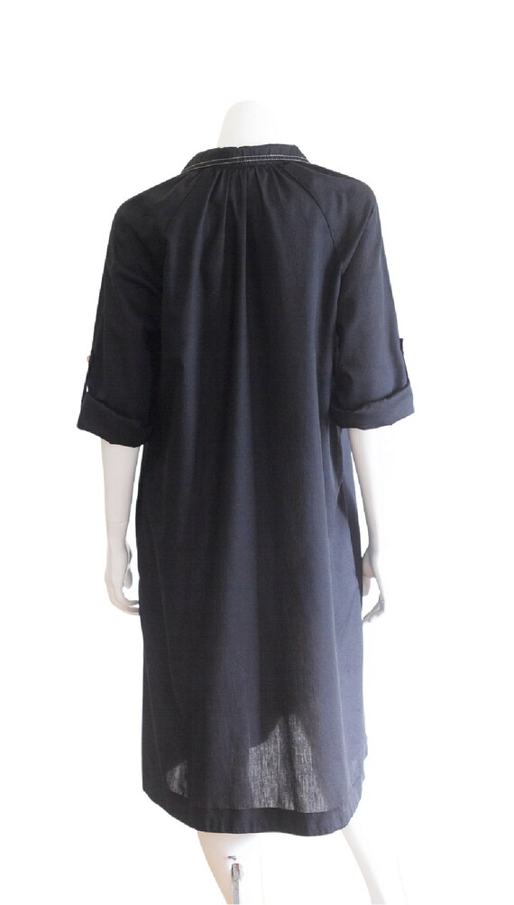 1970s black shirt dress with white stitching - image 9