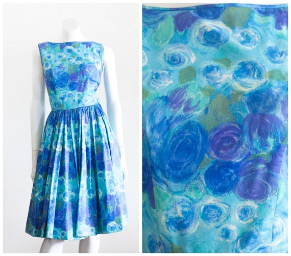 1950s sleeveless fit and flare party dress with bl