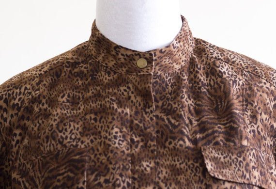 Vintage Brown Animal Print Jacket | Band Collar |… - image 3