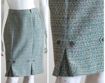 Vintage 1950s/60s Blue and Pink Boucle Sheath Skirt with Pleated Detailing