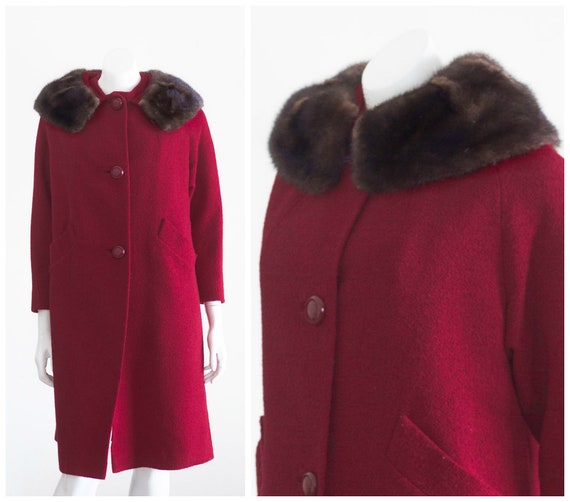 50s red overcoat with mink collar
