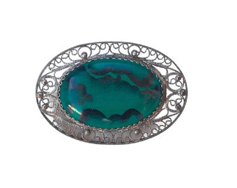 Broche vintage turquoise et noir