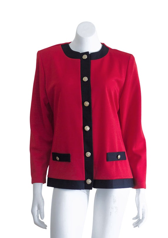 1990s red and black blazer with gold buttons - image 9