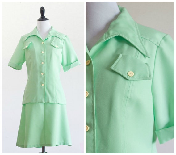 70s lime green skirt set
