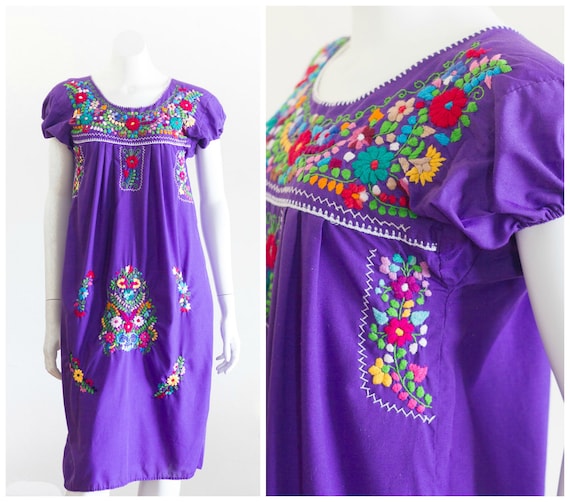 Purple Embroidered Mexican Dress | Etsy