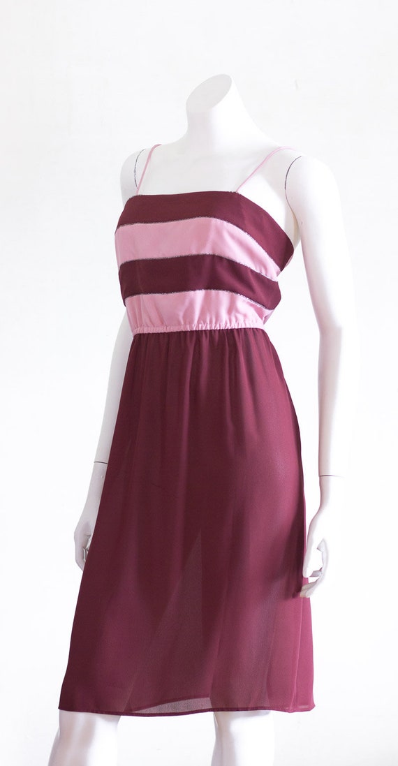 Vintage 1970s Maroon and Pink Dress | Striped Bod… - image 2