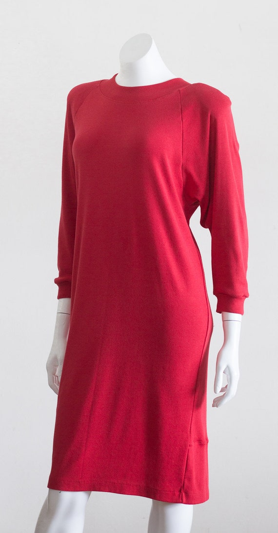 Vintage 1980s Red Knit Dress with Shoulder Pads - image 2